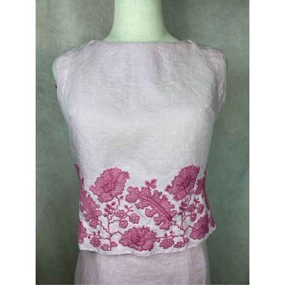 Vintage 1960s Linen Skirt Set Baby Pink Embroidered Susan Thomas Size Small/MD - Picture 2 of 10